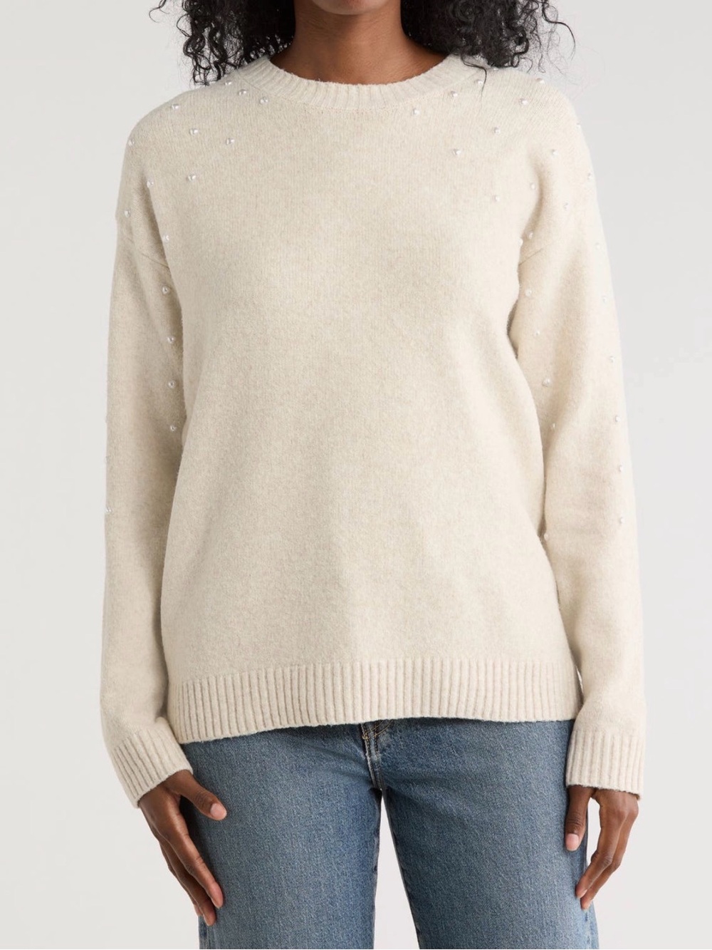 Bobeau Heart Faux Pearl Sweater. Ladies Med